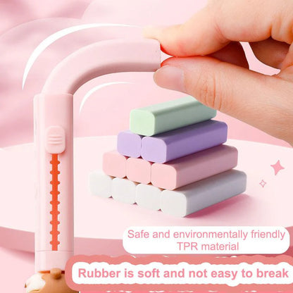 🌈 Cartoon Silicone Push-Pull Eraser Set (Kawaii Character Design may Vary)