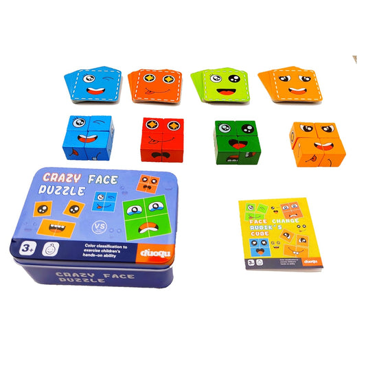 Face Changing Cube Building Blocks Puzzle – Wooden Expression Matching Game (16 Wooden Cubes + 72 Cards)