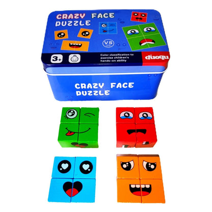 Face Changing Cube Building Blocks Puzzle – Wooden Expression Matching Game (16 Wooden Cubes + 72 Cards)