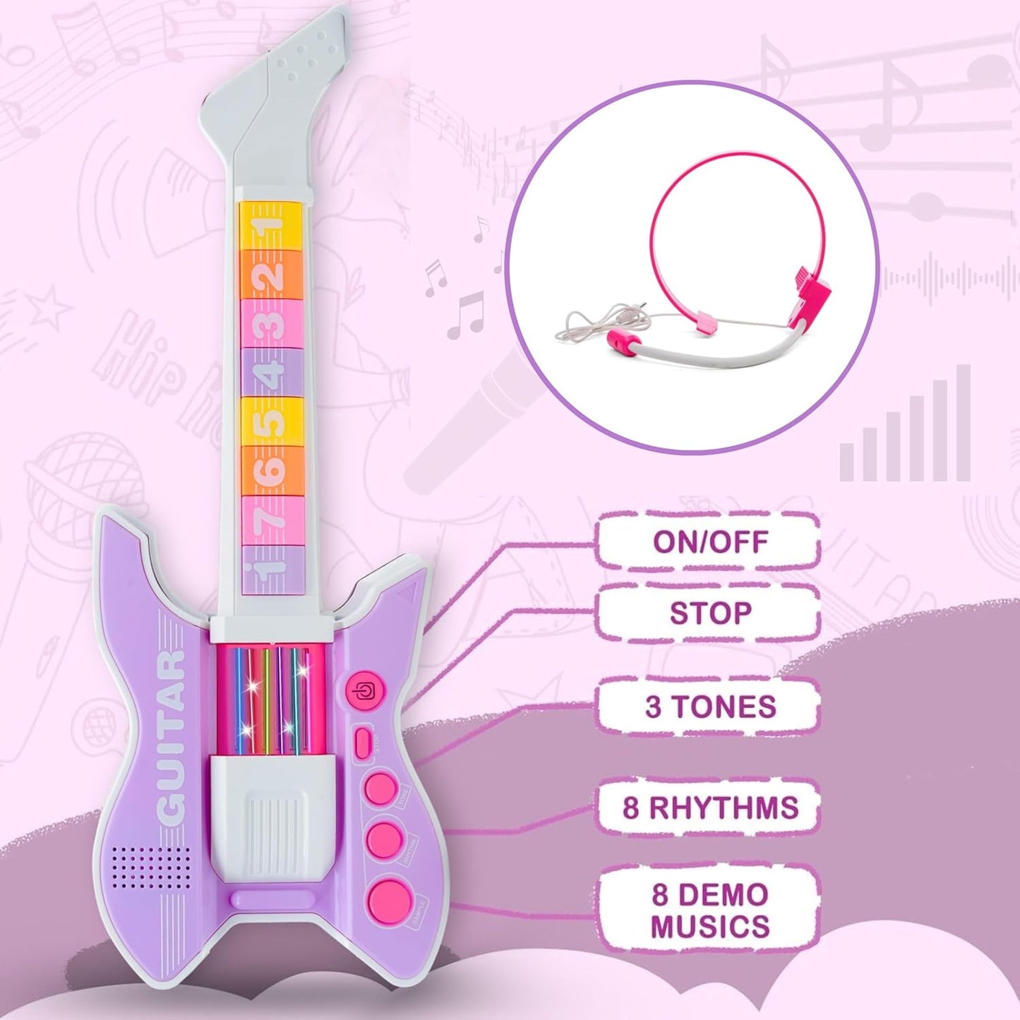 🎸 Sensor-String Musical Guitar With Mic (Kids Toy)