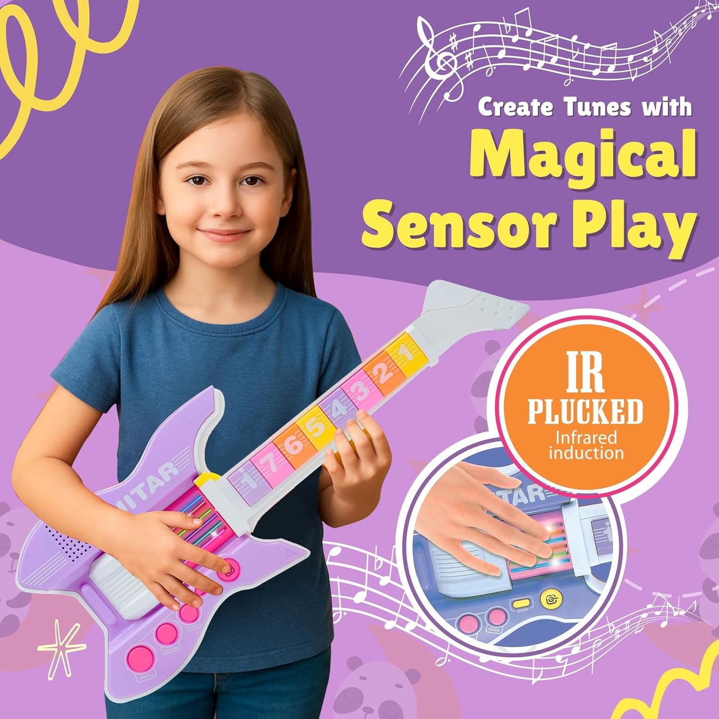 🎸 Sensor-String Musical Guitar With Mic (Kids Toy)