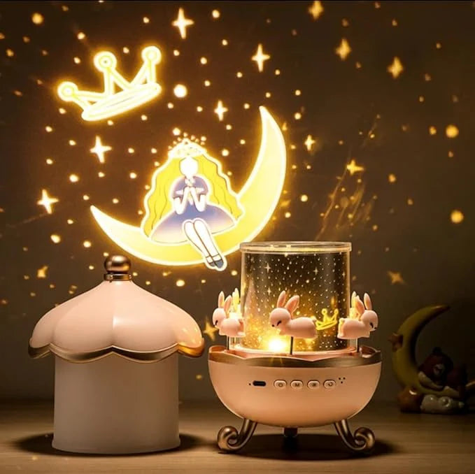 🌙 Rotating Bunny Night Light Projector with Music & 360° Starry Projection | Kids Room Lamp