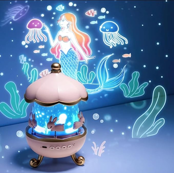 🌙 Rotating Bunny Night Light Projector with Music & 360° Starry Projection | Kids Room Lamp