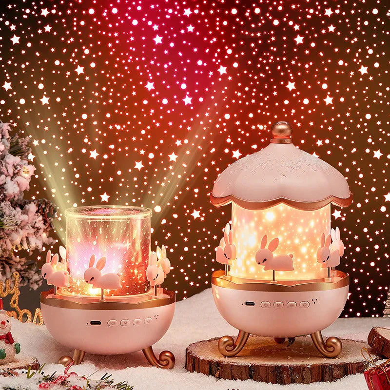 🌙 Rotating Bunny Night Light Projector with Music & 360° Starry Projection | Kids Room Lamp