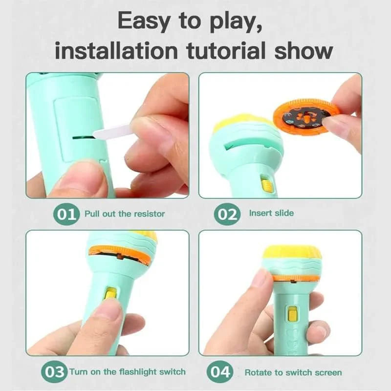 🦁 Kids Mini Projector Torch – Animal & Object Story Projection Light Toy