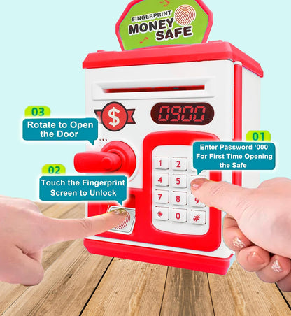 Electronic Fingerprint Money Safe for Kids – Automatic Bank note Insert | Password & Touch Sensor