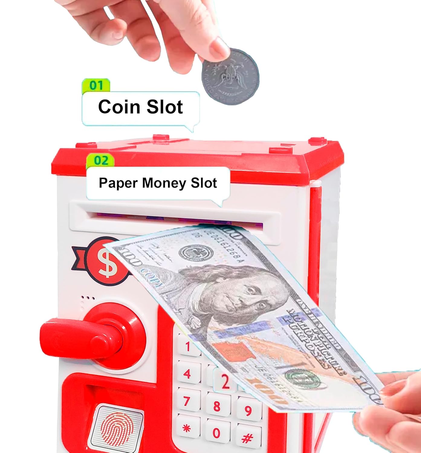 Electronic Fingerprint Money Safe for Kids – Automatic Bank note Insert | Password & Touch Sensor