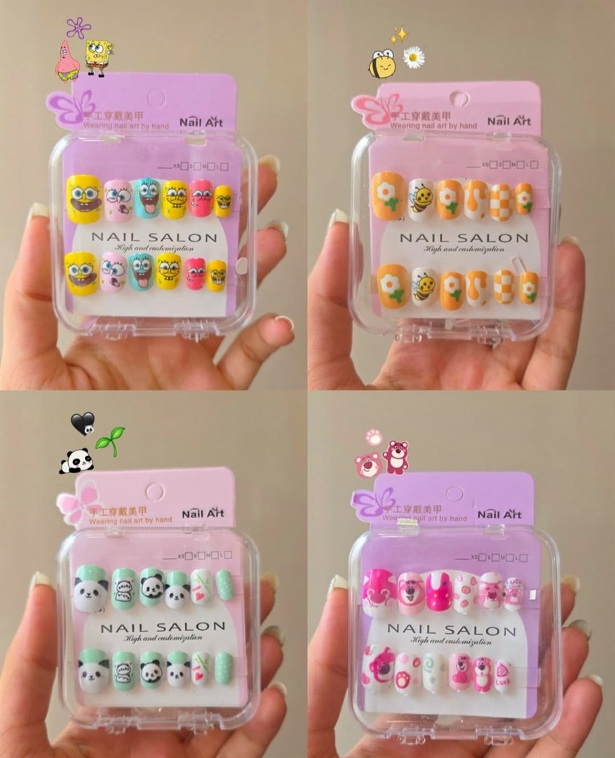 Cute Press-On Nail Art Set – Colorful Cartoon Designs (Design & Color May Vary) {Pack of 5}