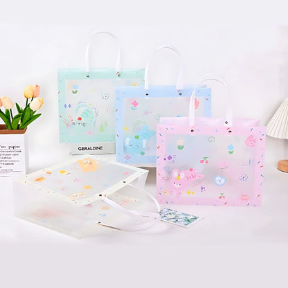 🎁 Pastel Cartoon Gift Bag – Cute Transparent Carry Bag for Gifts & Hampers (Pack of 5)