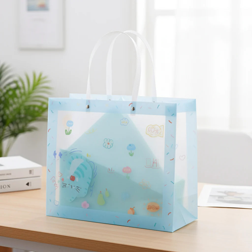 🎁 Pastel Cartoon Gift Bag – Cute Transparent Carry Bag for Gifts & Hampers (Pack of 5)