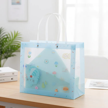 🎁 Pastel Cartoon Gift Bag – Cute Transparent Carry Bag for Gifts & Hampers (Pack of 5)
