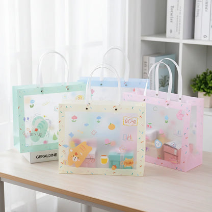 🎁 Pastel Cartoon Gift Bag – Cute Transparent Carry Bag for Gifts & Hampers (Pack of 5)
