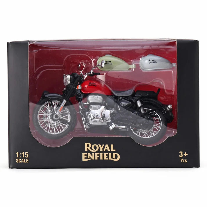 Royal Enfield Classic 350 – 1:15 Scale Die-Cast Model | Interchangeable Tanks, Pull-Back Action & Detailed Finish
