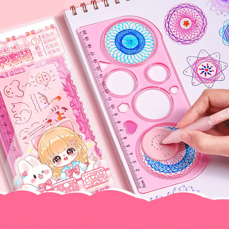 ✏️ Kawaii-Q Doodle Buddy Drawing Ruler Set – Creative Fun for Kids