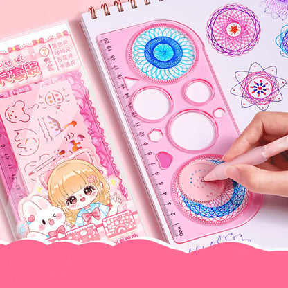 ✏️ Kawaii-Q Doodle Buddy Drawing Ruler Set – Creative Fun for Kids