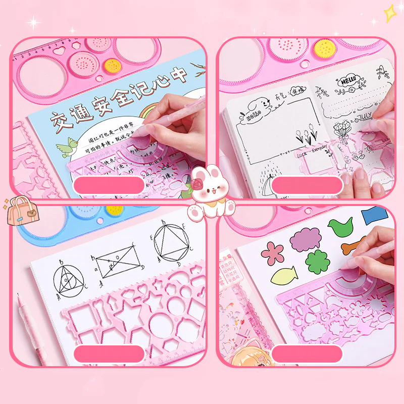 ✏️ Kawaii-Q Doodle Buddy Drawing Ruler Set – Creative Fun for Kids