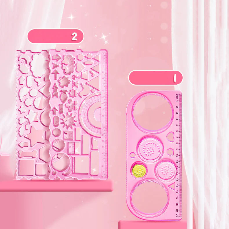 ✏️ Kawaii-Q Doodle Buddy Drawing Ruler Set – Creative Fun for Kids