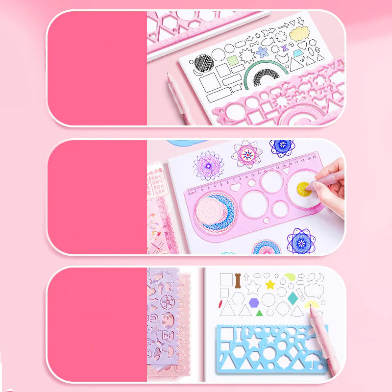 ✏️ Kawaii-Q Doodle Buddy Drawing Ruler Set – Creative Fun for Kids