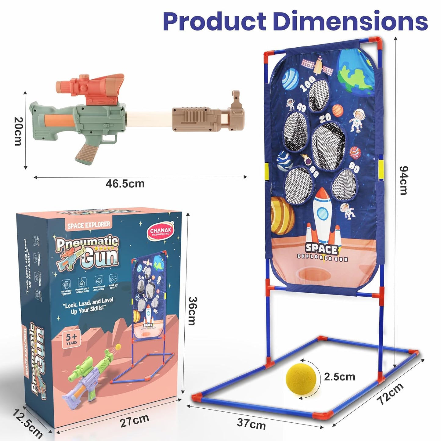 🚀 Space Explorer Pneumatic Gun Shooting Set – 2 Guns + Scoreboard + 48 Balls