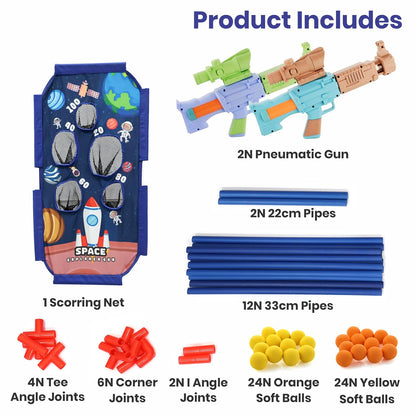 🚀 Space Explorer Pneumatic Gun Shooting Set – 2 Guns + Scoreboard + 48 Balls