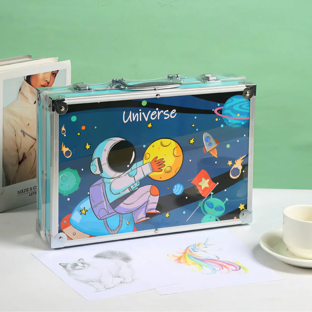 🎨 145 Pcs Art Suitcase Set – Universe Edition | Complete Coloring & Painting Kit for Kids Boys (Design may vary)