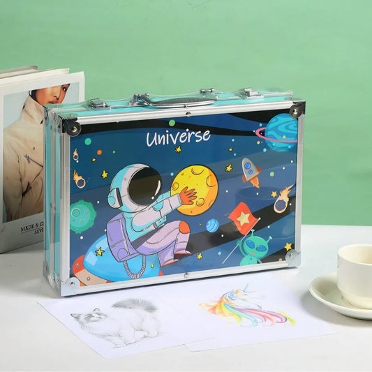 🎨 145 Pcs Art Suitcase Set – Universe Edition | Complete Coloring & Painting Kit for Kids Boys (Design may vary)