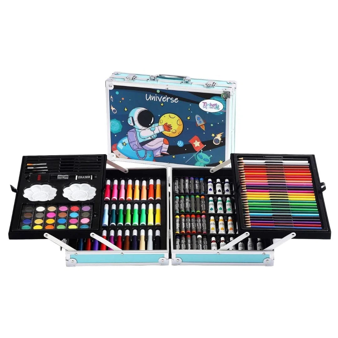 🎨 145 Pcs Art Suitcase Set – Universe Edition | Complete Coloring & Painting Kit for Kids Boys (Design may vary)