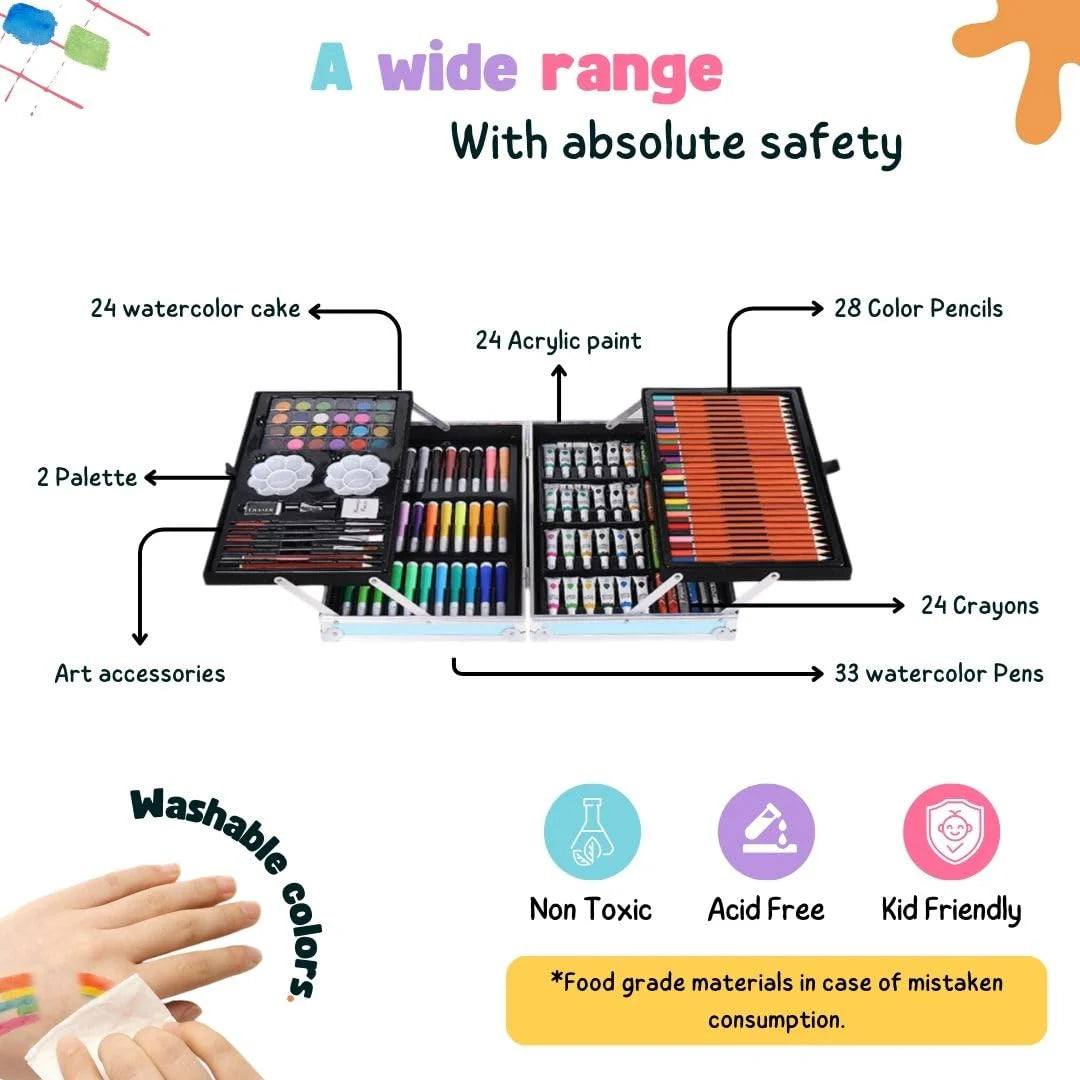 🎨 145 Pcs Art Suitcase Set – Universe Edition | Complete Coloring & Painting Kit for Kids Boys (Design may vary)