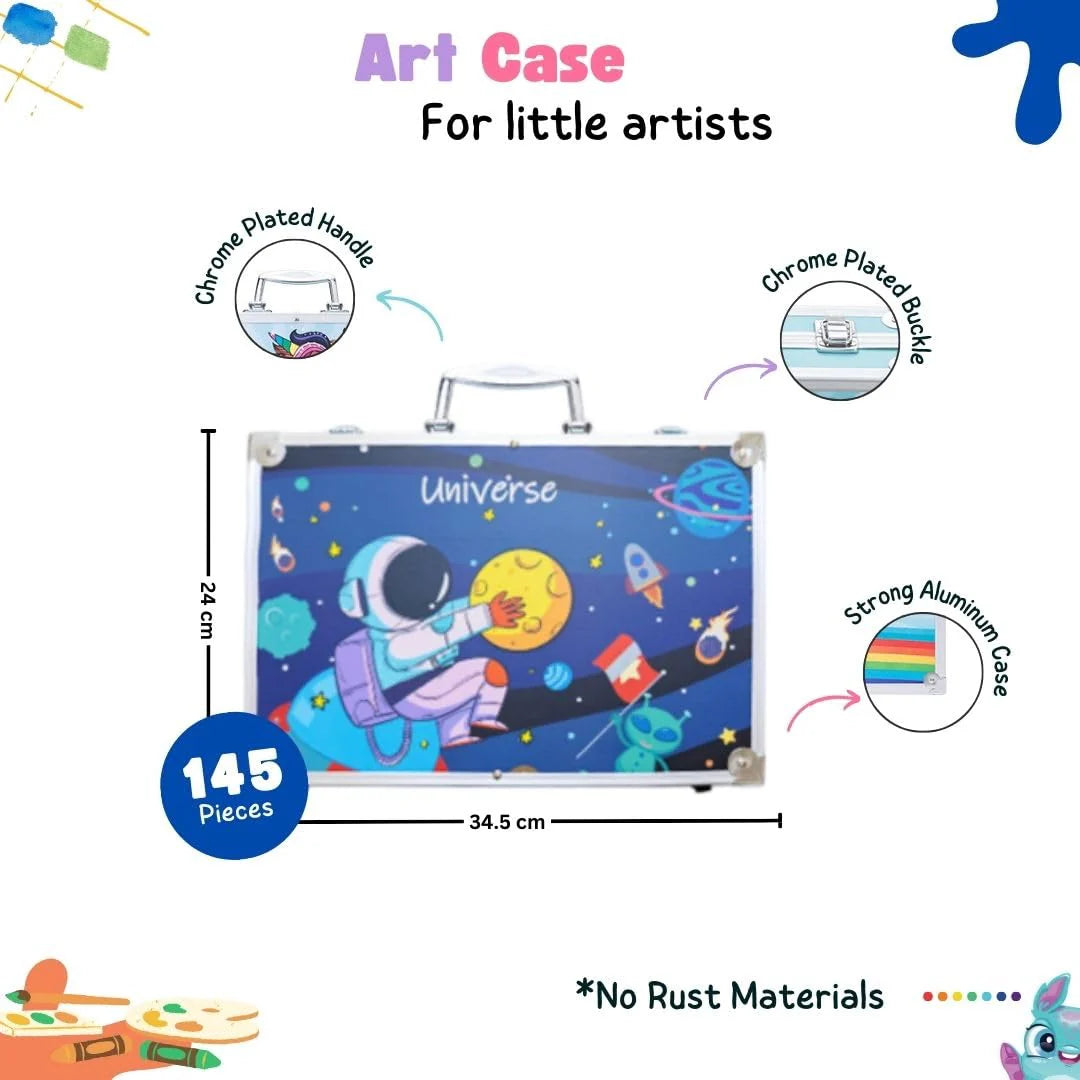 🎨 145 Pcs Art Suitcase Set – Universe Edition | Complete Coloring & Painting Kit for Kids Boys (Design may vary)