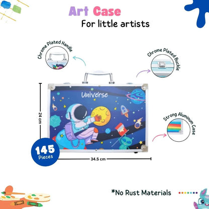 🎨 145 Pcs Art Suitcase Set – Universe Edition | Complete Coloring & Painting Kit for Kids Boys (Design may vary)
