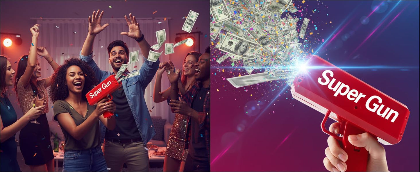 Electric Cash Cannon – “Super Gun” Money Sprayer with Fake Dollar Bills | Party & Event Toy