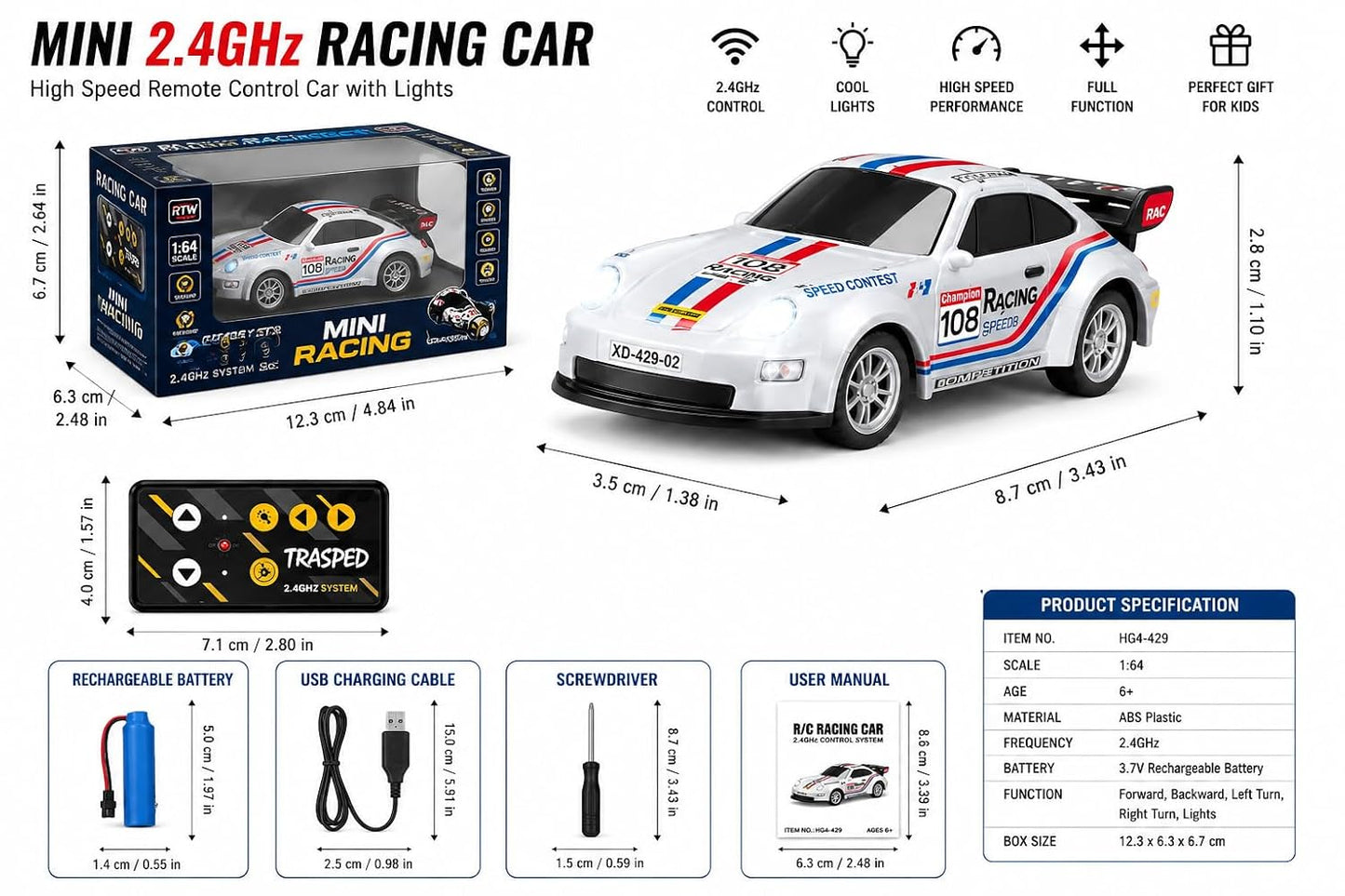 Trasped Porsche-Style 1:64 Mini Remote Control Racing Car | RC Hobby