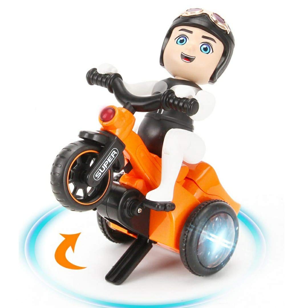 Stunt Tricycle Rider Toy – 360° Spinning, Wheelies, Lights & Music | Automatic Bump-and-Go Bike for Kids (Ages 3+)