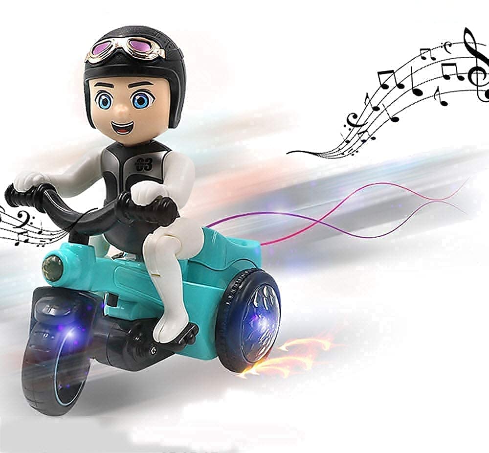 Stunt Tricycle Rider Toy – 360° Spinning, Wheelies, Lights & Music | Automatic Bump-and-Go Bike for Kids (Ages 3+)
