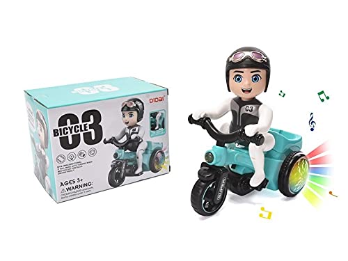 Stunt Tricycle Rider Toy – 360° Spinning, Wheelies, Lights & Music | Automatic Bump-and-Go Bike for Kids (Ages 3+)