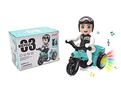 Stunt Tricycle Rider Toy – 360° Spinning, Wheelies, Lights & Music | Automatic Bump-and-Go Bike for Kids (Ages 3+)