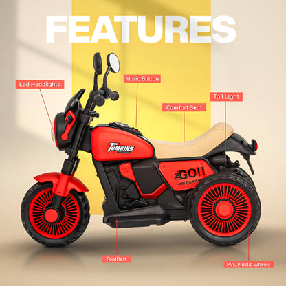 Bullet Harley New Rechargeable Ride-On Bike for Kids (1–4 Years) | Red | Light and Music | Toddler Electric Bike India